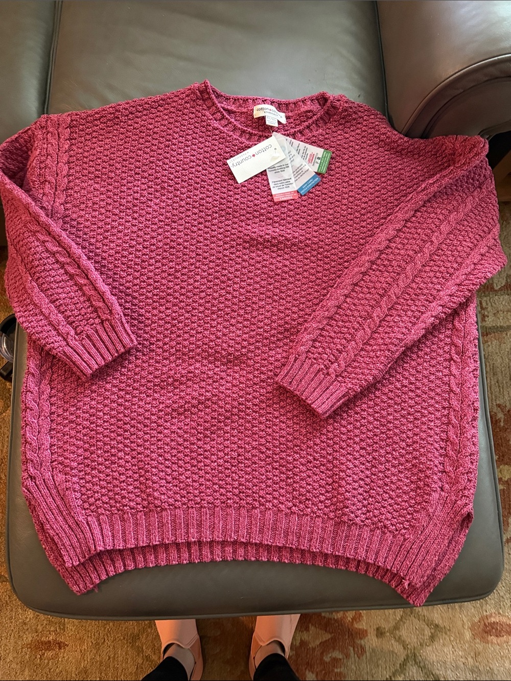 Parkhurst Raspberry Pink Cable-Trim Crewneck Sweater